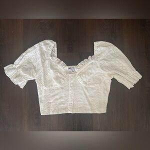 HYFVE White Eyelet Ruffle Cropped Blouse
